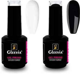 Gleevia UV Gel Nail Polish Combo Soak-Off UV/LED Lamp Cured Glossy Finish Gel 15ml/each Black, White