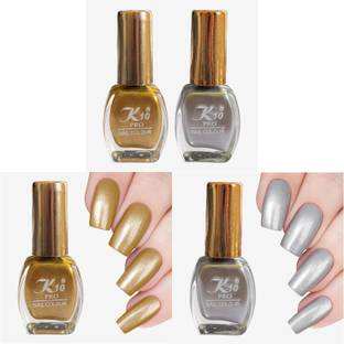 K10 Quick dry Metallic shining Nail Polish combo 7ML Each Silver, Golden