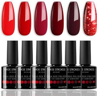 THR3E STROKES UV Gel Nail Polish Set Vibrant Shades of Red and Maroon Gel Polish Kit 7.5ml Roja Red 888