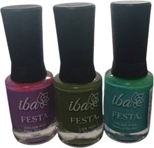 Iba Festa Color Pop Nail Polish Combo- Non-Chip Formula | High Glossy Shine | Long Lasting - (Purple Orchid, Royal Green, Blue Daisy)