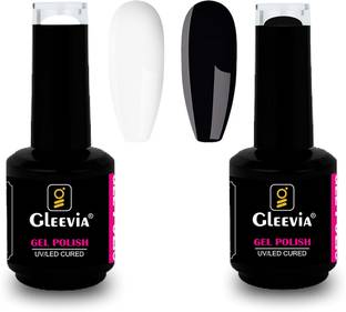 Gleevia UV Gel Nail Polish Black & White Combo Soak-Off UV/LED Lamp Cured Gel 15ml/each Black, White
