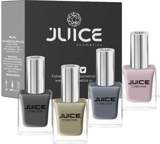 Juice ONE COAT NAIL PAINT COMBO ASH BLONDE - C06, GLAMOUR GOLD - C08, LIQUID MERCURY - C10, DUSTED TRUFFLE - C14 LONG LASTING 11ML EACH PACK OF 4 ASH BLONDE - C06, GLAMOUR GOLD - C08, LIQUID MERCURY - C10, DUSTED TRUFFLE - C14