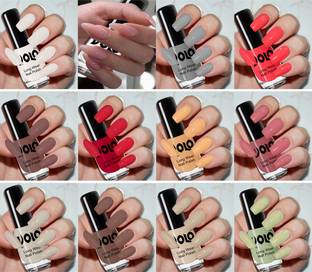 Volo Color Rich Toxic Free Perfection Shine Nail Polish Set of 12 Combo-No-37 Matte White, Ice Nude, Mischievous Mint, Tan, Red, Extra Shine Top Coat, Dark Nude, Nude, Flirty Nude, Grey, Carrot Red