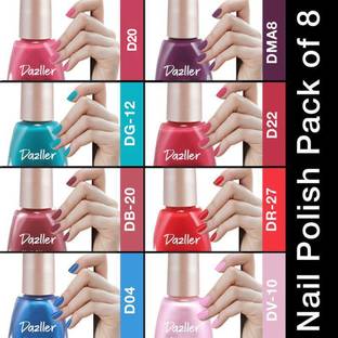 Dazller Nail Polish, Chip Resistance, Acetone-Free Formula, Rich Pigmentation,Quick-Dry, Distinct Nails - (Pack of 8) Multicolor