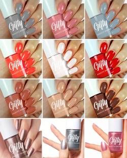 GIFTY Quick Dry Long Lasting Nail Polish Combo Offer Set of 12 Combo Gold, Silver, Dark Brown, Pearl White, Grey, Red
