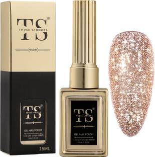 THR3E STROKES Gel Nail Polish UV | Long Lasting, High Gloss, Hema-Free for Nail Art | 73 - Glitter Bronze (UV Lamp Needed)