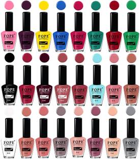 FOPE Super Shine Nail Polish Set of 24 Pcs Combo No-03,04 Blue, Pink, Grey, Red Pink, Yellow, Magenta, Brown, Maroon, Black, Blue, Pink, Peach, White, Grey