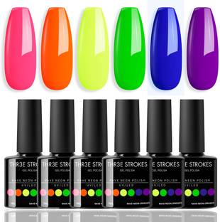 THR3E STROKES UV Gel Nail Polish Set Vibrant Neon Colors & Glossy Finish Gel Polish Kit 7.5ml Rave Neon RN5347