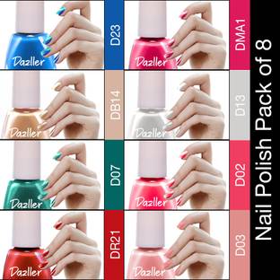 Dazller Nail Polish, Chip Resistance, Acetone-Free Formula, Rich Pigmentation,Quick-Dry, Elegance Nail - (Pack of 8) Multicolor