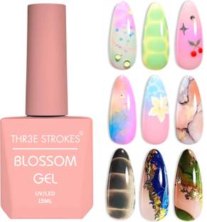 THR3E STROKES Nail Blooming Gel 15ml Clear UV LED Blossom Gel Polish for Spreading Effect Marble Natural Stone Watercolor Floral Print Soak off Nail Gel DIY Nail Art Gel