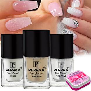 Perpaa Trendy Gel Based,Quick-drying Nail Care Combo 3 with nail wipes (5ml Each) Base Coat ,Top Coat & Black Nail Polish