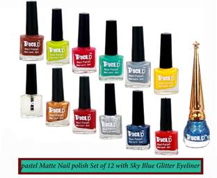 touchup Pastel Matte Nail Polish combo set of 12 with Sky Blue Glitter Eyeliner