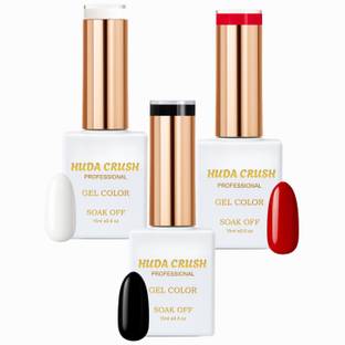 HUDA CRUSH UV Gel Nail Polish Red & Black & White Gel Nail Polish Kit Super Glossy Finish RED, Black, WHITE