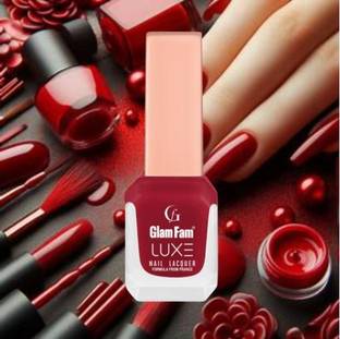 Glam Fam Luxe Scarlet Red Nail Polish Chemical Free Formula ,Quick Dry, Glossy Scarlet Red