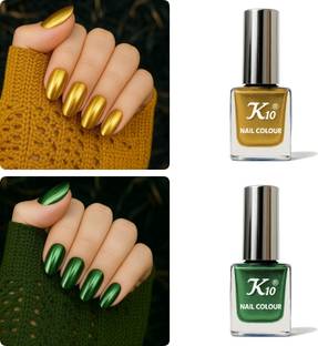 K10 Metallic Nail Polish Combo Multicolor (12ML Each) Golden,Green