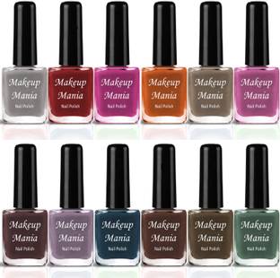 makeupmania Grand Shine Everlasting High Definition Nail Polish Combo Set of 12 Pcs (#208) Silver, Red, Pink, Orange, Nude, Brown