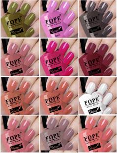 FOPE Enamel Splash Glossy nail polish combo set F-85 Light Nude,Peach,White,Carrot Pink,Nude Grey,Peach,