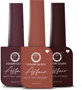 COLORS QUEEN Affair Matte Nail Polish Set of 3, Quick Drying, Long Lasting Nail Paint Kit Mulberry Maven, Burnt Maroon, Rose Wood