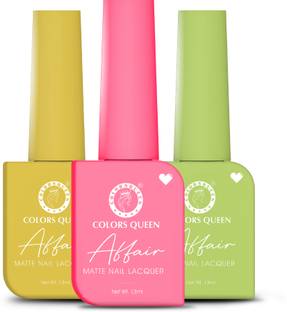 COLORS QUEEN Affair Matte Nail Polish Set of 3, Quick Drying, Long Lasting Nail Paint Kit Ne-own, Mustard Yellow, Pale Olive