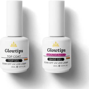 Glowtips Combo Kit of UV Top Coat Glossy and Base Coat Rubber 15ml Each Pack TOP COAT transperant