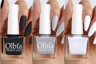 Olbia Nail Polish Combo | Long Wear, Quick Dry Nail Paint (Let's Magic Happen) Black, Dark Grey, White