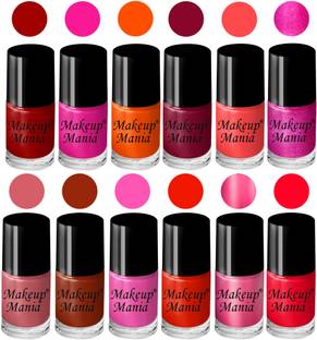 makeupmania Charming Nail Polish Set of 12 Pcs (Set # 156) Red, Pink, Orange