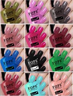 FOPE Enamel Splash Glossy nail polish combo set F-63 Blue,Black,Light Green,Old Brick,Sky Blue,Light Pink,