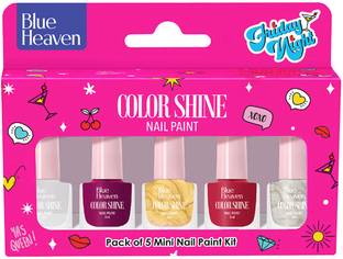 BLUE HEAVEN Color Shine Pack of 5 Mini Nail Polish Kit, Friday Night, Glossy Gel Finish Friday Night