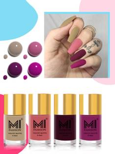 MI FASHION Velvet Matte Nail Polish Set-4 Long-Lasting & Waterproof Unique Color #NO462 Dark Sand, Dusky Rose, Magenta Red, Dark Raspberry
