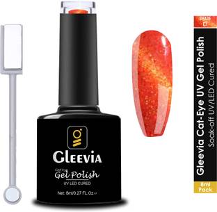 Gleevia Cat-Eye UV Gel Nail Polish| Magnetic Gel Polish 8ml with Dual-Head Magnet C1 Shade Code: C1- Red Orange