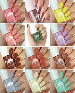 GIFTY Stunning Colors Premium Nail Polish (SUPER STAY WITH HD BOLD FINISH) Lavender, Peach, Forest Green, Ligh Grey, Cool Breeze, Parrot, Gold, Be Bold