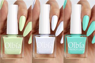 Olbia Nail Polish Combo | Long Wear, Quick Dry Nail Paint (Vibe Different) Mint, White, Sea Green