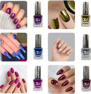 K10 Quick-dry, Long Lasting, Premium quality Metallic Nail polish Combo set purple,blue,darkpink,lemon,silver,maroon