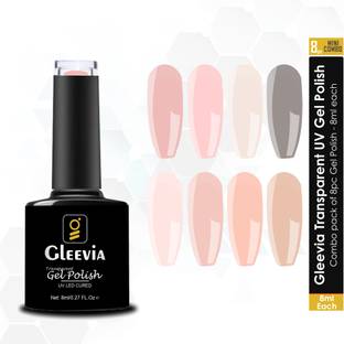 Gleevia UV LED Soak-Off Transparent Gel Polish for Professionals 8ml (Combo of 8pc) Multicolor