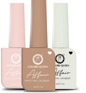 COLORS QUEEN Affair Matte Nail Polish Set of 3, Quick Drying, Long Lasting Nail Paint Kit Cupcake, Amber Wood, Pour Ivory