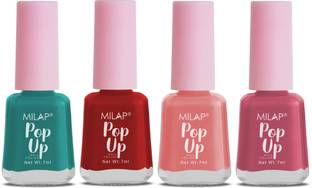 MILAP Pop Up Nail Polish Combo Pack of 4 Highly Pigmented, Quick Drying 7ml Each 14, 25, 91, 93