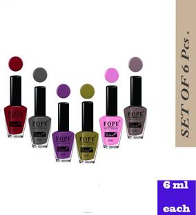 FOPE Long Shine Glossy Nail polish set-12-16Tan,Nude,Light Grey Brown,Dark Maroon,Pinkish NudeTan,Nude,Light Grey