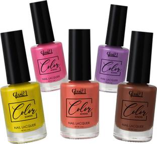 Glam21 Cosmetics Color School Nail Polish/ Nail Color-Long Lasting | Quick Drying | Glossy Finish Combo of 5 Shades - 12
