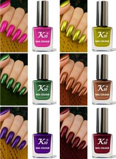 K10 Quick-dry, Long Lasting, Premium quality Metallic Nail polish Combo set pink,green,purple,lemon,coffee,maroon