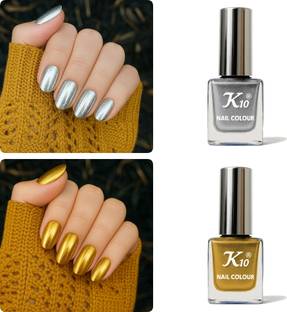 K10 Long Lasting Metallic Nail Polish Combo Silver, Golden