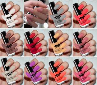 Volo Color Rich Toxic Free Perfection Shine Nail Polish Set of 12 Combo-No-32 Matte White, Ice Nude, Coral, Tan, Red, Bright Plum, Extra Shine Top Coat, Dark Nude, Flirty Nude, Grey, Carrot Red, Light Pink