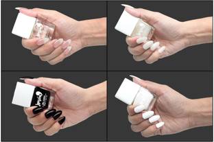 BUSSIN' BEAUTY Quick dry Nail Polish | Chip Resistant, nail paint | With high shine Polish | Transparent shade, Light nude shade., Classic black shade., Pure white shade.