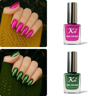K10 Metallic Nail Polish Combo Multicolor (12ML Each) Green,Pink