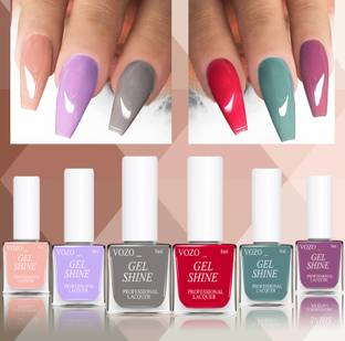 VOZO Rich Nail Polish Long Lasting HD Shine Latest Shades Collection Set of 6 Steel Teal, Light Mauve, Stormcloud, Carrat Red, Light Purple, quick silver