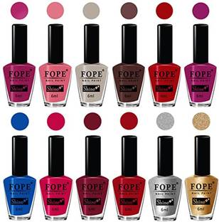 FOPE High Pigment Shine Like Stars Nail Polish Set 6ml each Awesome Nail Paint Colours - Red, Olive Green, Light Pink, Dark Nude, Brown, Wine, Magenta, Peach and Many More