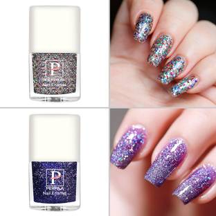 Perpaa Glitter Nail Polish High Gloss, Long Lasting Quick-Dry (Set Of 2) Silver, Royal Blue