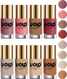 Volo High-Shine Long Lasting Non Toxic Professional Nail Polish Set of 8 Combo-No-51 Nude Tude, Tan, Dark Nude, Nudes Spring, Candy Cotton