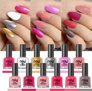NOY Quick Dry Long Lasting Nail Polish Combo Offer Set of 12 Combo No-03 Mauve,Red,Peach,Nude,Magenta,Nude Grey,Peach,Purple,Silver,Golden,Top Coat