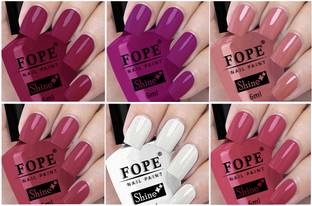 FOPE Long Shine Glossy Nail polish set-3-5Wine Red,Extra Shine Top Coat,Pink Peach Wine,Royal Magenta,Dark Peach,Wine Red,Extra Shine Top Coat,Pink Peach