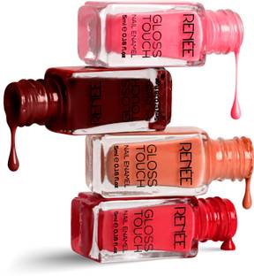 Renee Gloss Touch N03 Red Parade - Set of 4 Nail Enamels, 5ml each N03 Red Parade